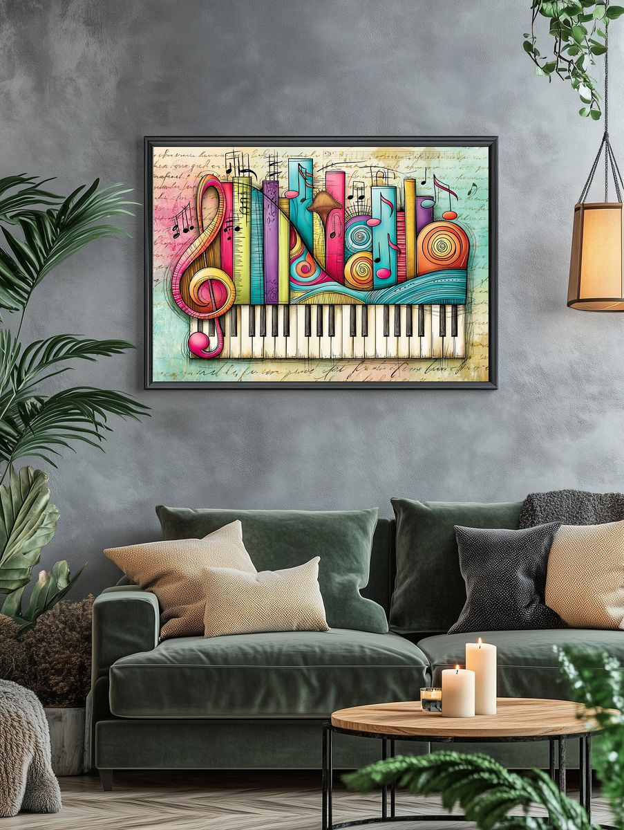 Colorful Piano Notes Illustration Poster. — room view 4