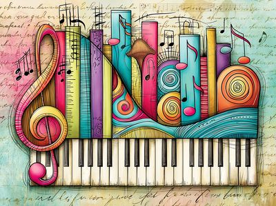 Colorful Piano Notes Illustration Poster.