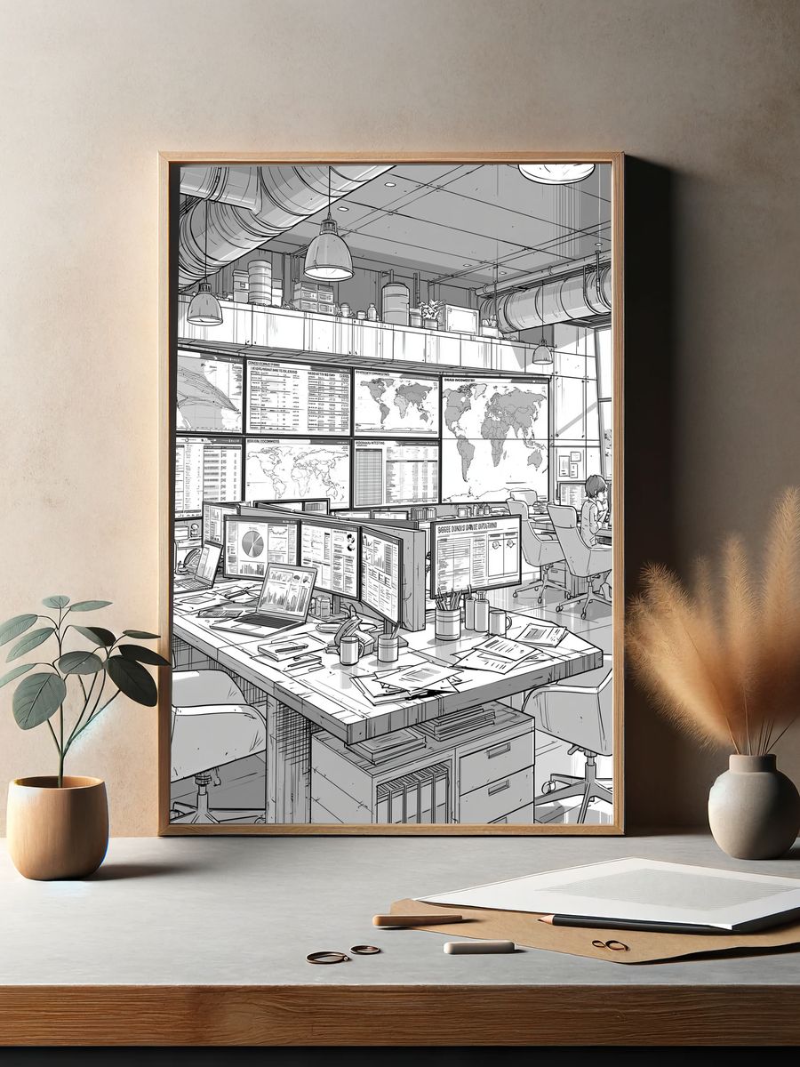 Modern Analytics Office Illustration Poster. — room view 2