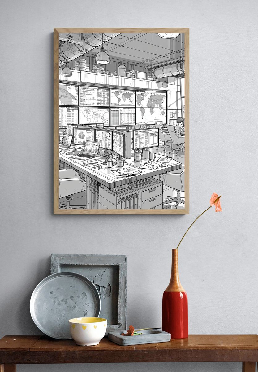 Modern Analytics Office Illustration Poster. — room view 3