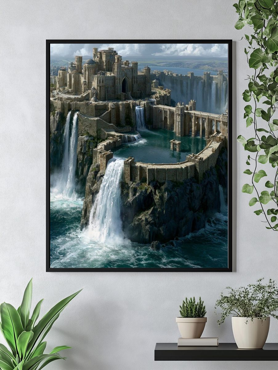 Waterfall Citadel Fantasy Print. — room view 4