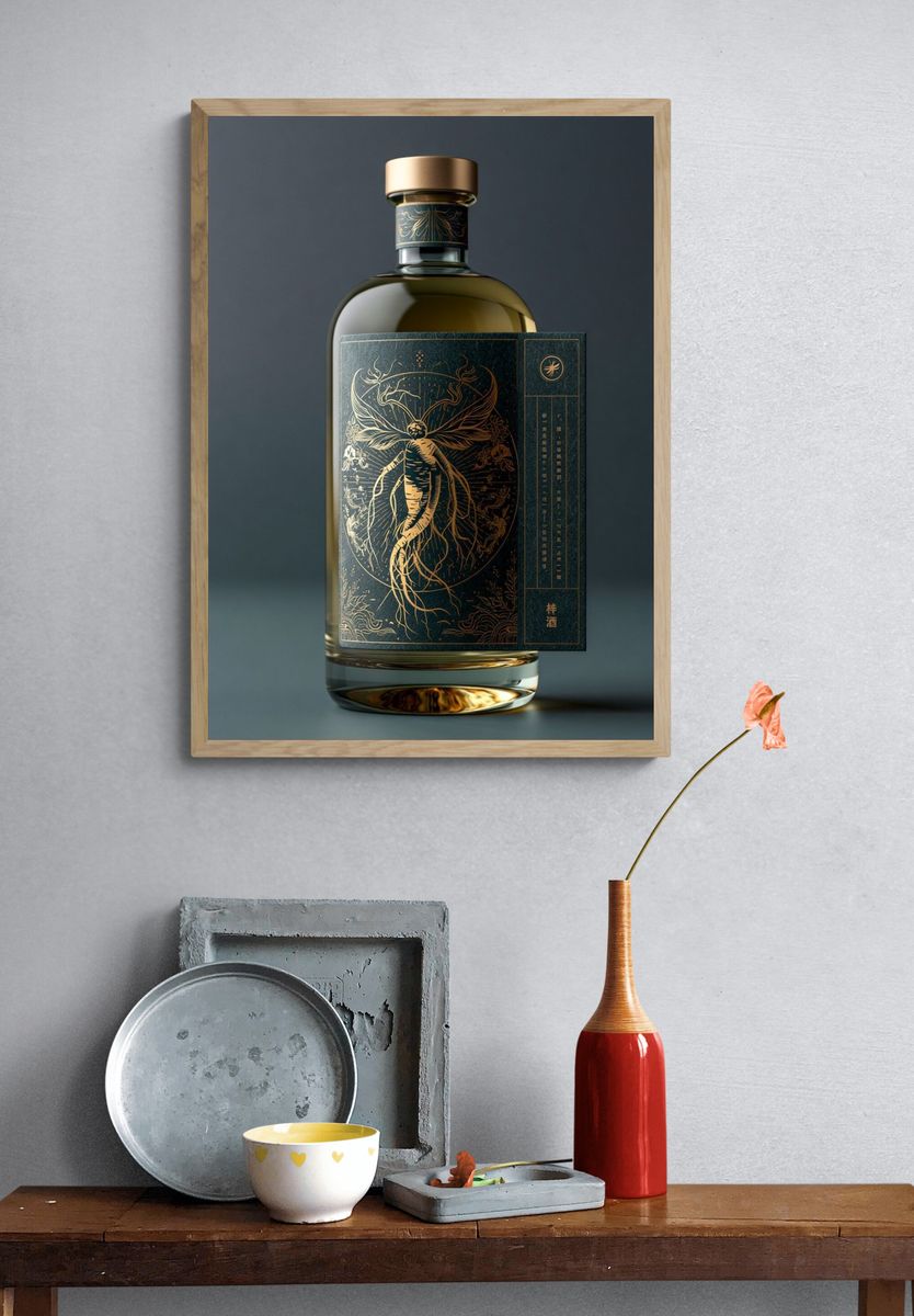 Art Nouveau Bottle Illustration Poster. — room view 3