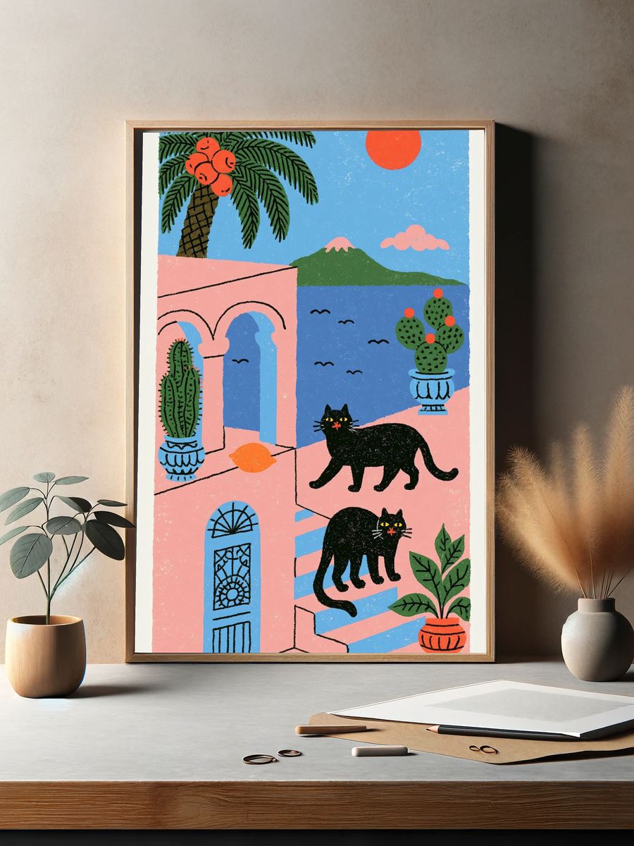 Walking Chicken Illustration Poster. — room view 2