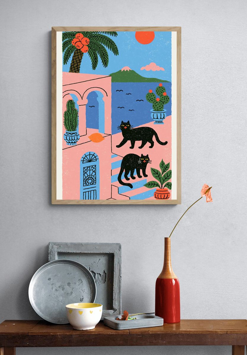 Walking Chicken Illustration Poster. — room view 3