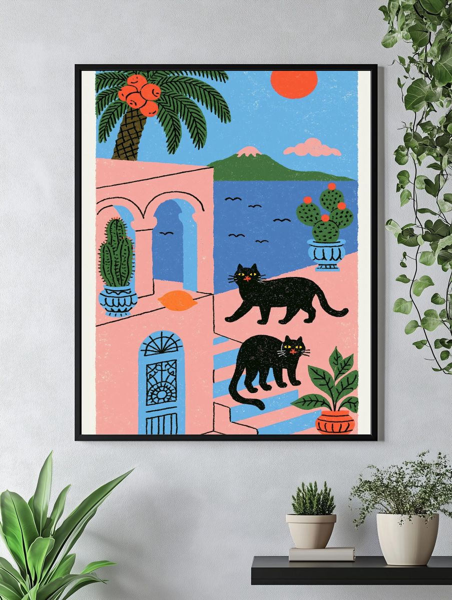 Walking Chicken Illustration Poster. — room view 4