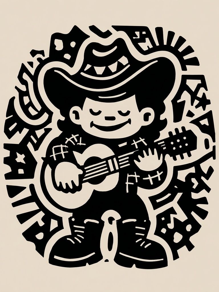 Cowboy Guitar Cartoon Poster. poster — illustration art