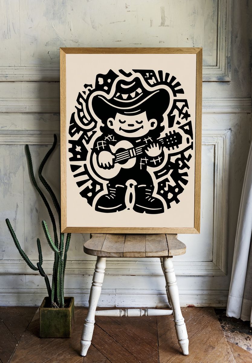 Cowboy Guitar Cartoon Poster. — room view 1