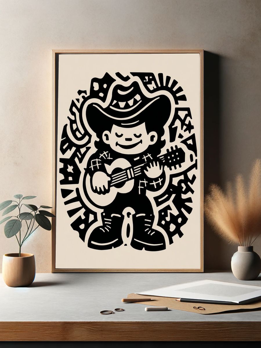 Cowboy Guitar Cartoon Poster. — room view 2