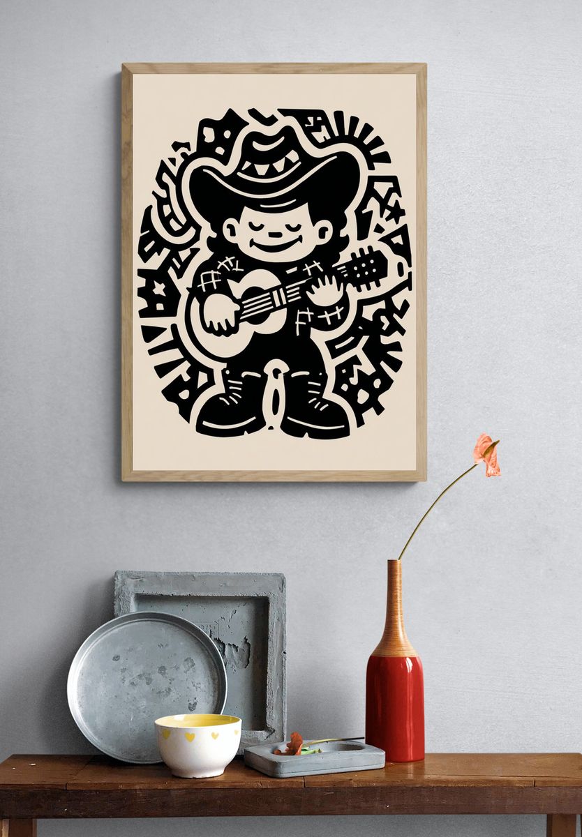 Cowboy Guitar Cartoon Poster. — room view 3
