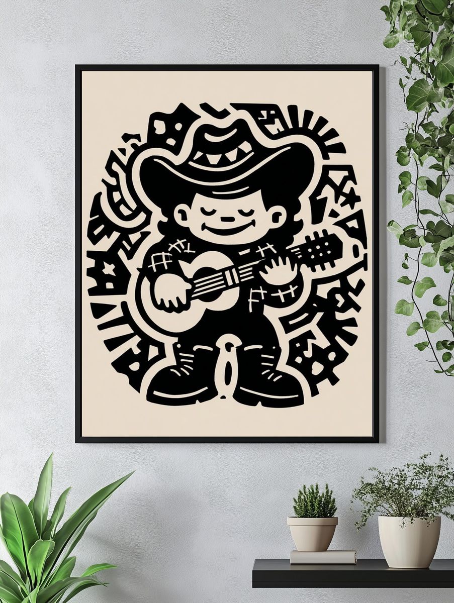 Cowboy Guitar Cartoon Poster. — room view 4