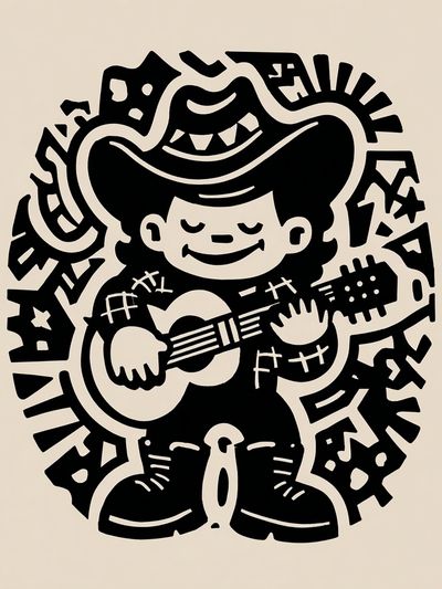 Cowboy Guitar Cartoon Poster. poster print