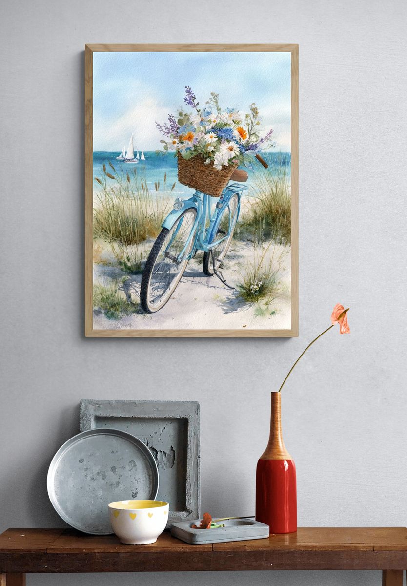 Beach Bicycle Watercolor Poster. — room view 3