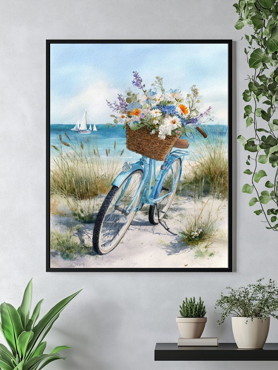 Beach Bicycle Watercolor Poster. — room view 4