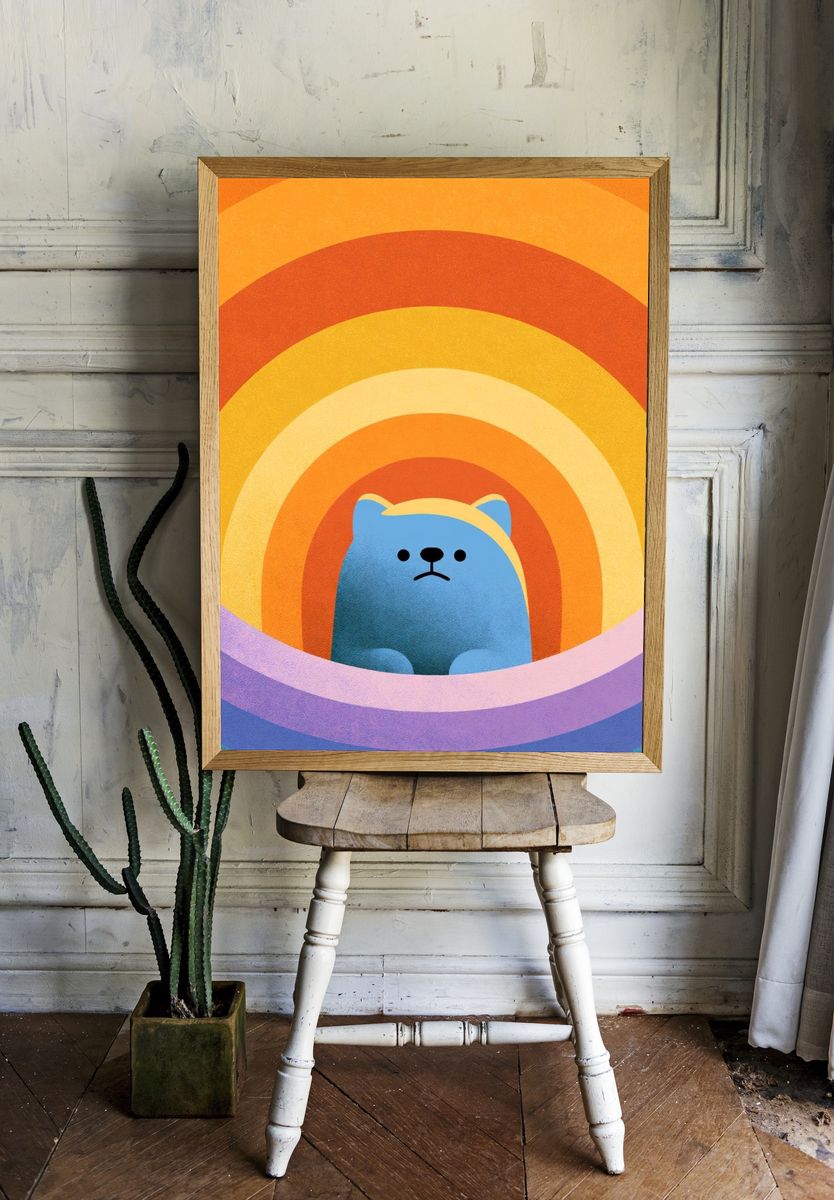 Rainbow Bear Cartoon Print. room preview