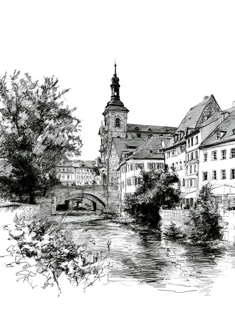 European Canal Town Ink Print. poster detail