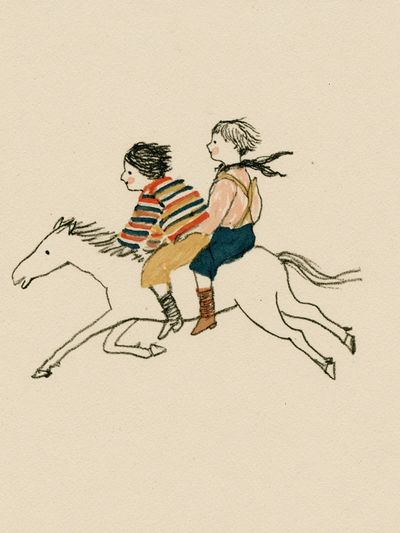 Children Riding Horse Illustration Poster.