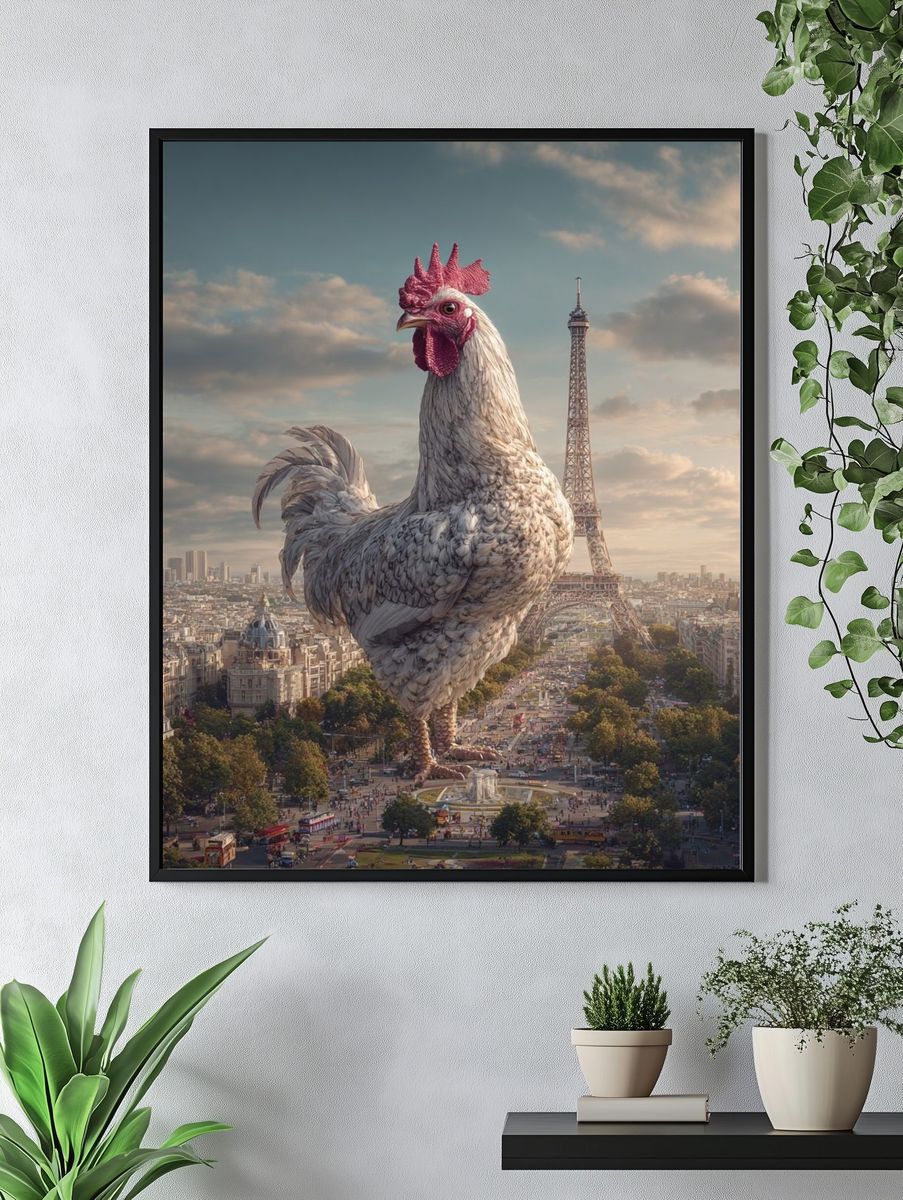 Giant Rooster Over Paris Surreal Print. — room view 4