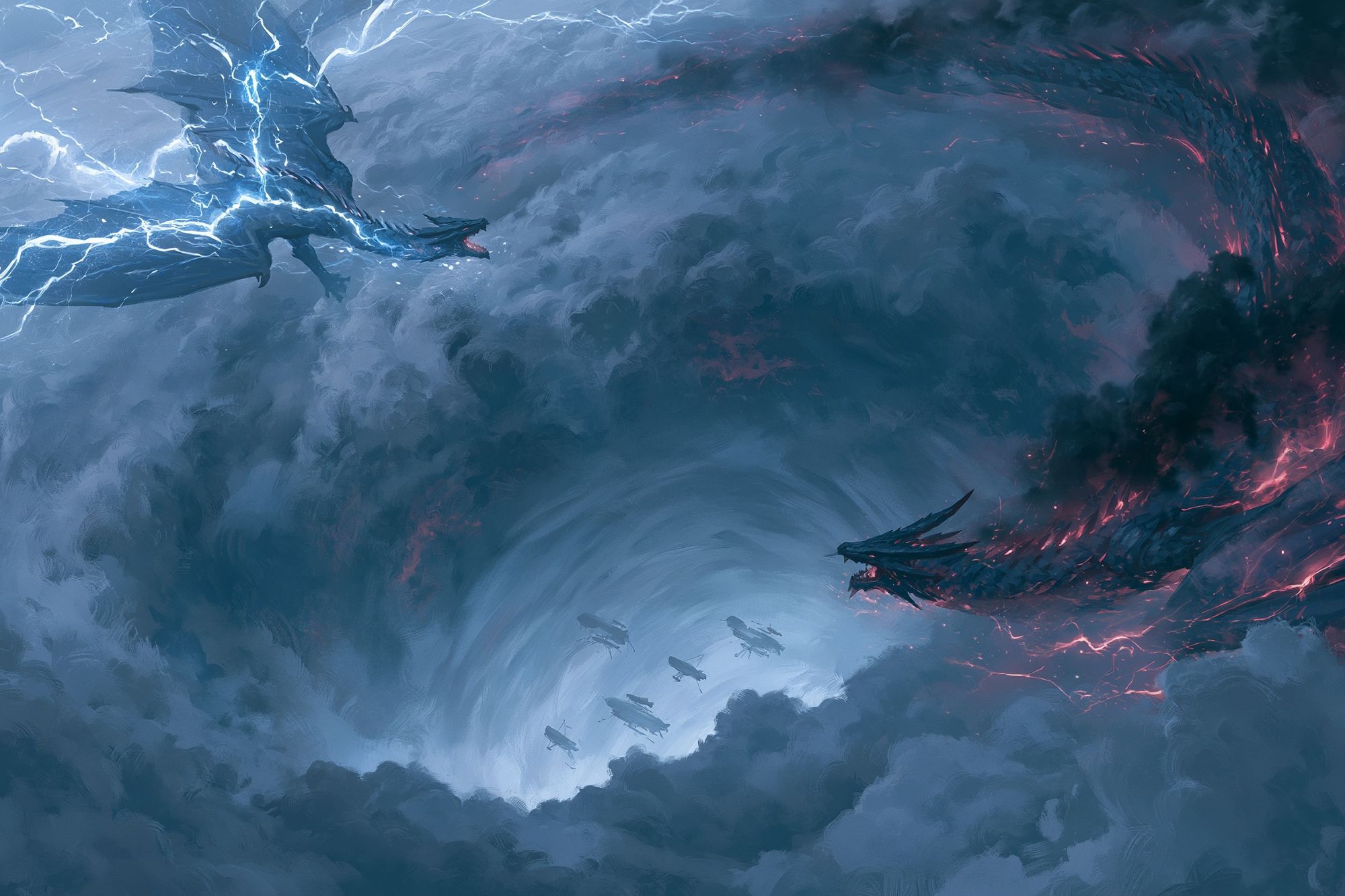 Storm Dragons Clash Print. poster — illustration art
