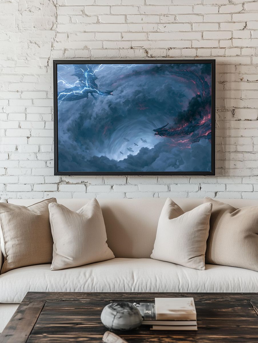 Storm Dragons Clash Print. room preview