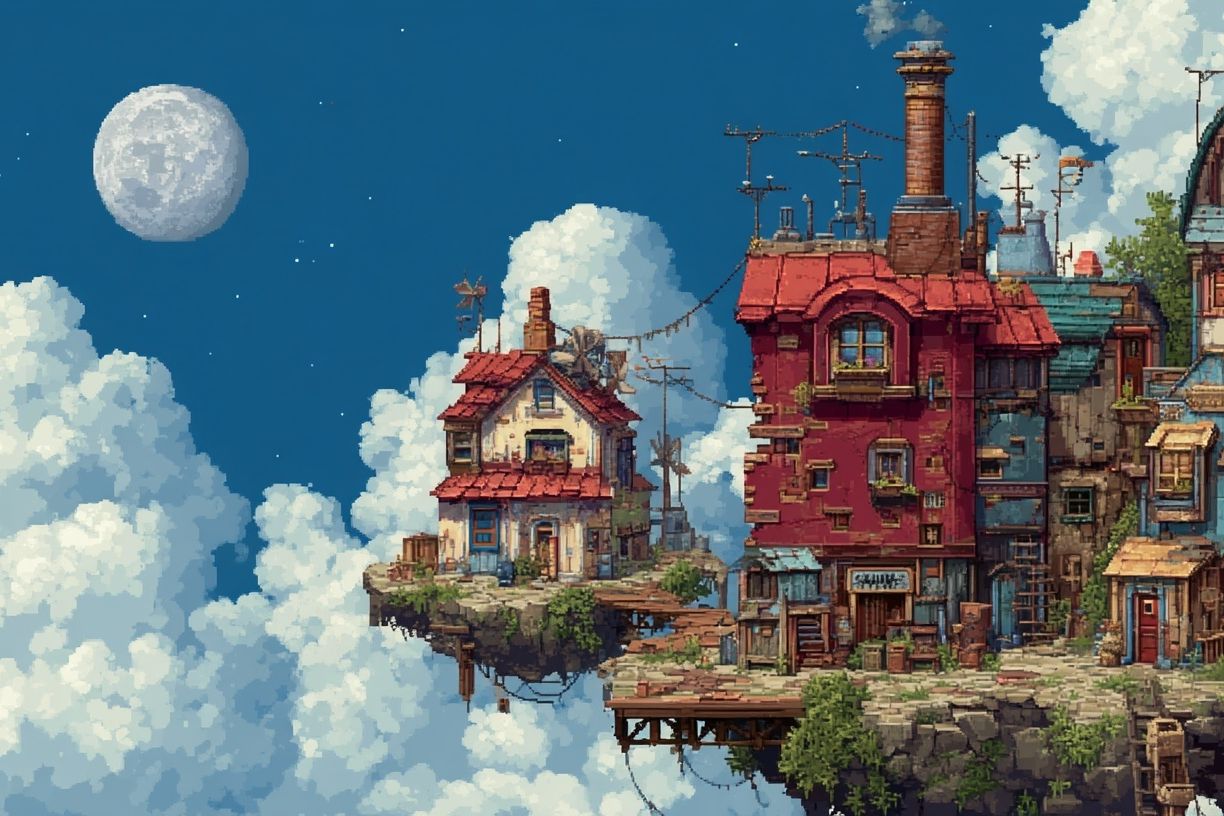 Floating Sky Village Illustration Poster. poster detail