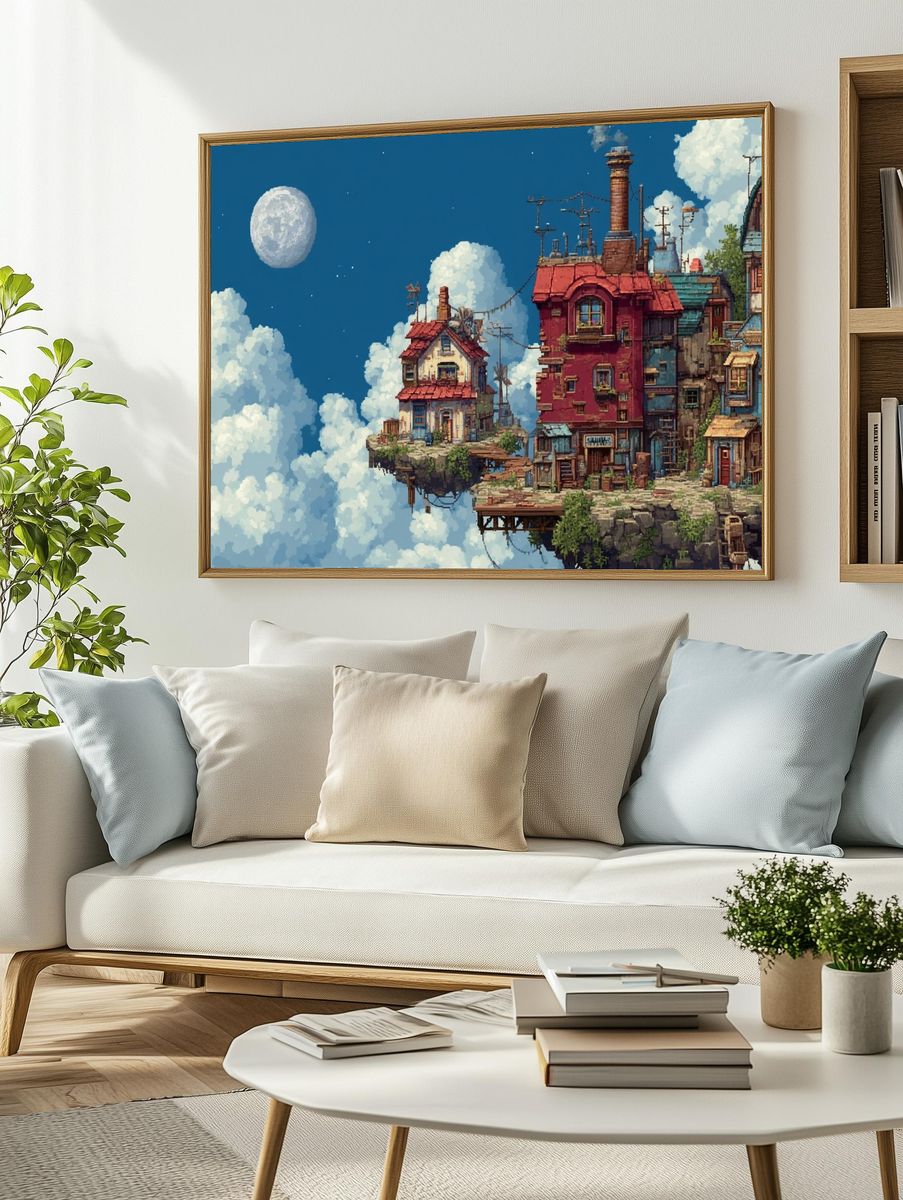Floating Sky Village Illustration Poster. — room view 2