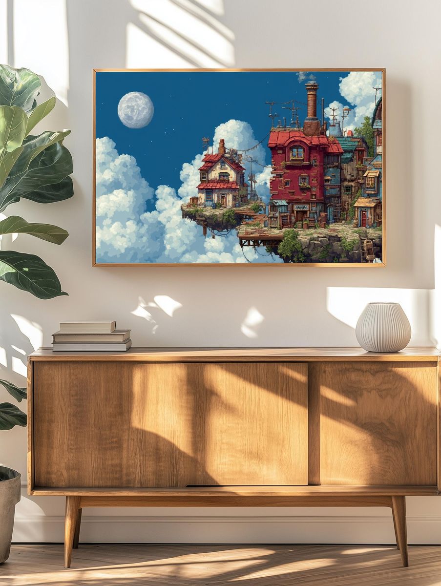Floating Sky Village Illustration Poster. — room view 3