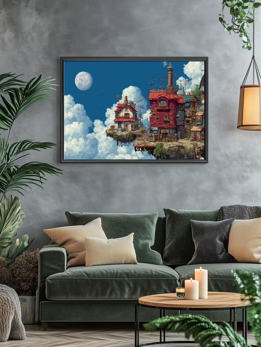 Floating Sky Village Illustration Poster. — room view 4