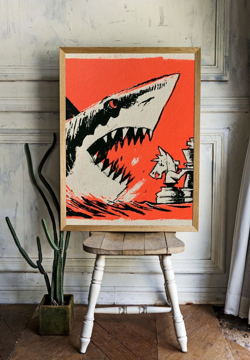 Shark Attack Illustration Poster. room preview