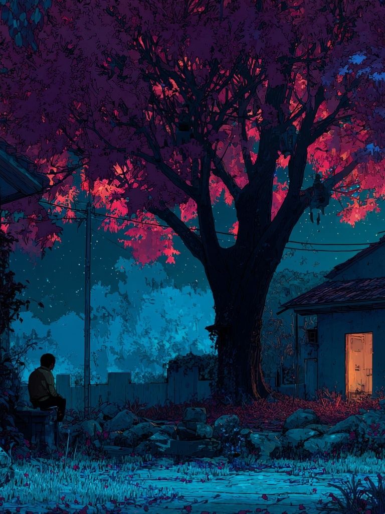 Neon Night Garden Illustration Poster. poster — illustration art