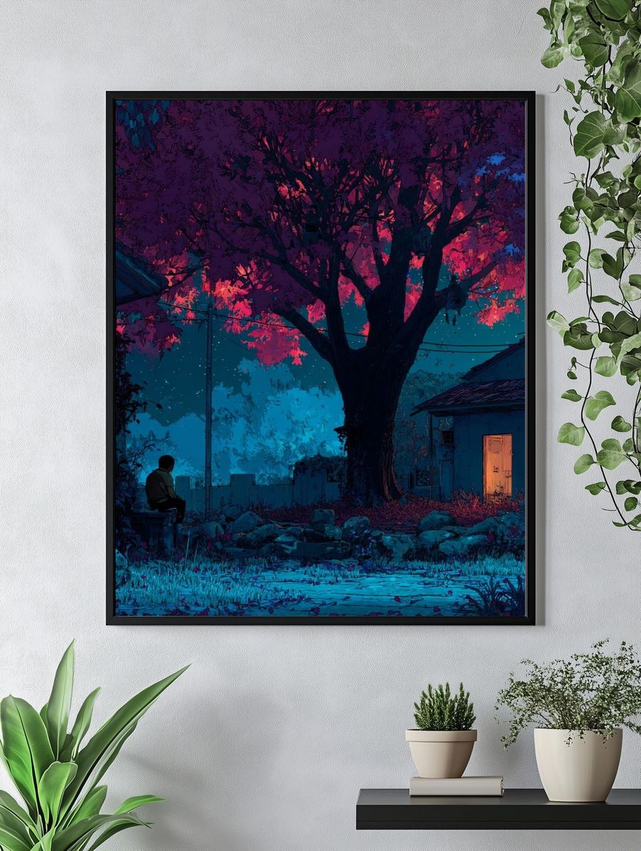 Neon Night Garden Illustration Poster. — room view 4