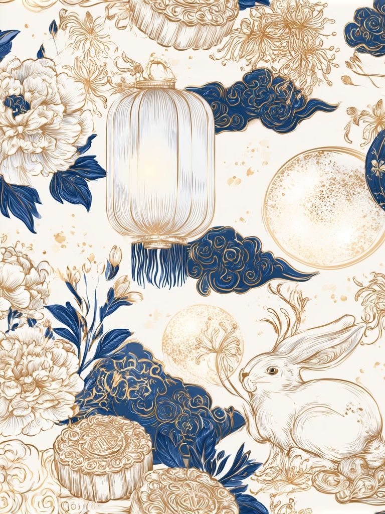 Blue Floral Rabbit Illustration Poster. poster — illustration art