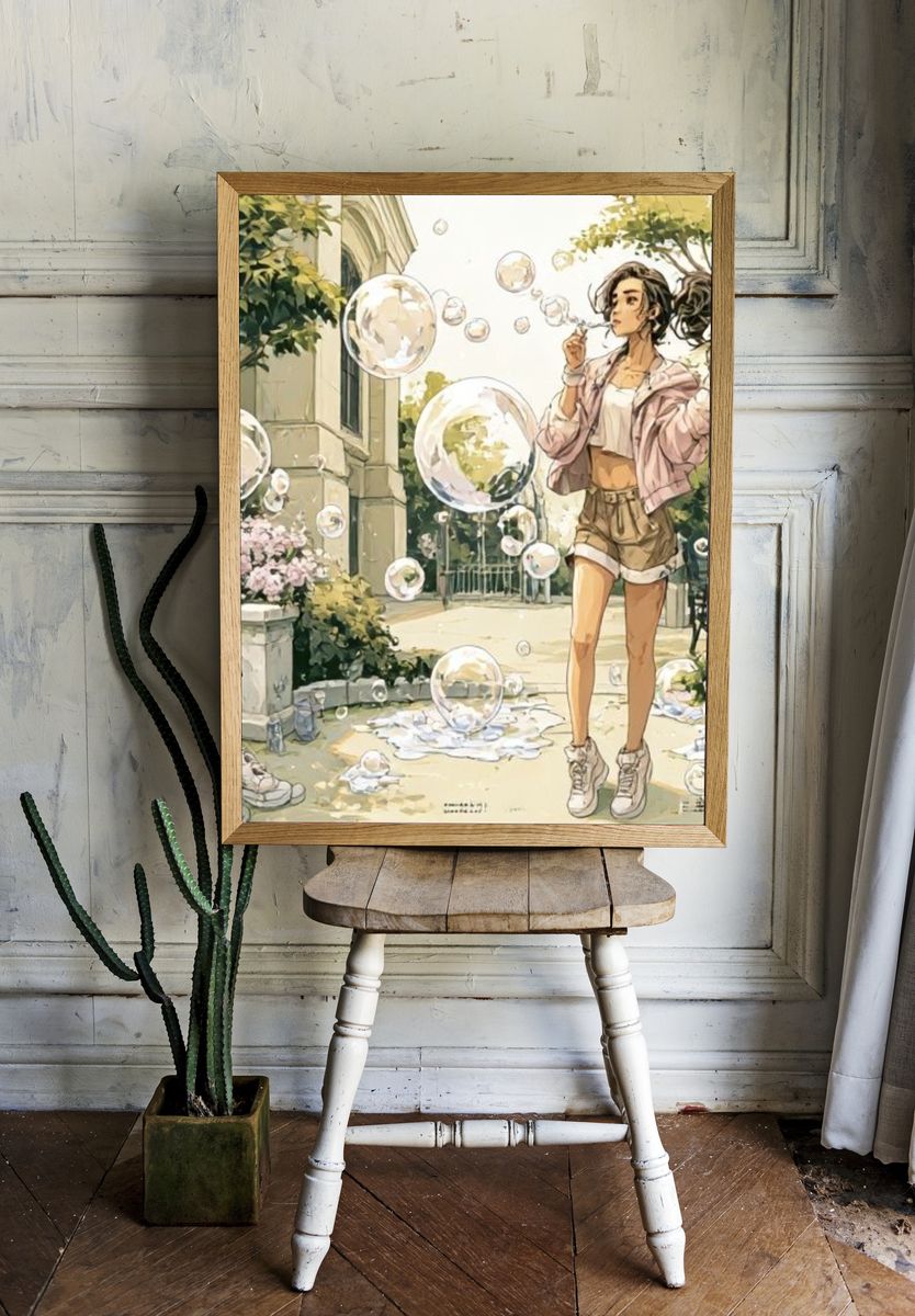 Bubble Girl Garden Illustration Poster. — room view 1