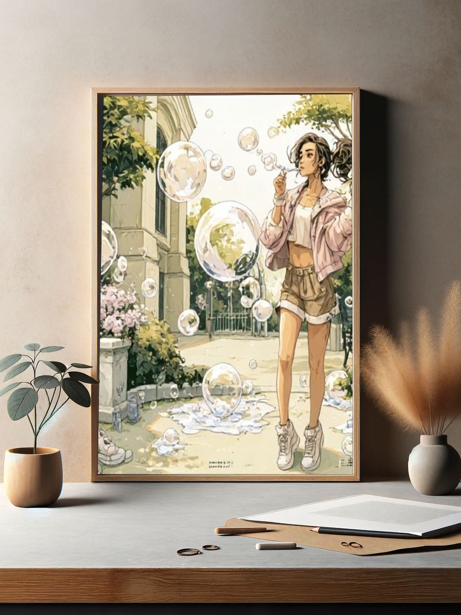 Bubble Girl Garden Illustration Poster. — room view 2