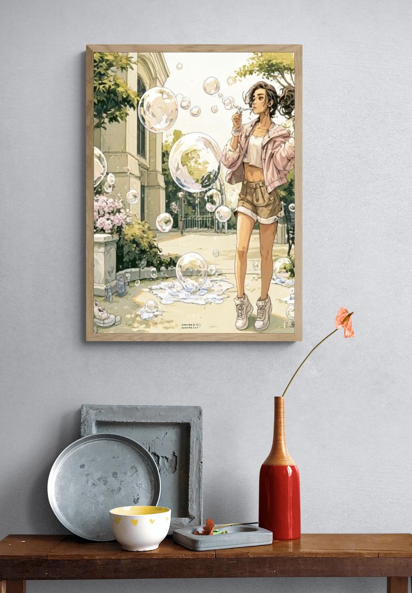 Bubble Girl Garden Illustration Poster. — room view 3