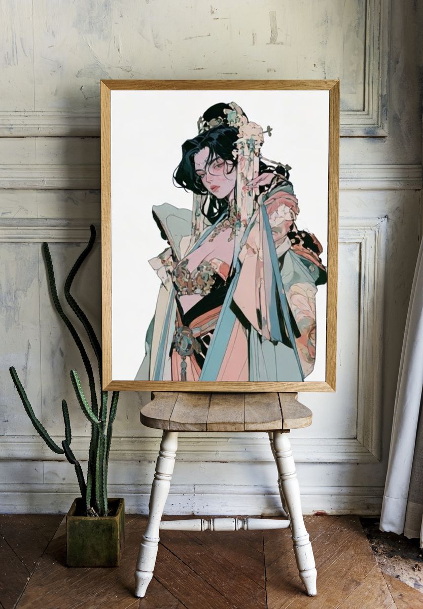 Elegant Geisha Portrait Illustration Poster. room preview