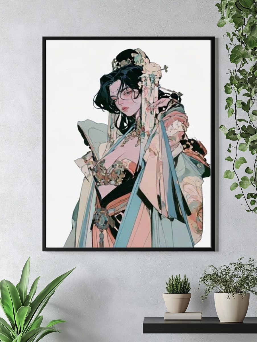 Elegant Geisha Portrait Illustration Poster. — room view 4