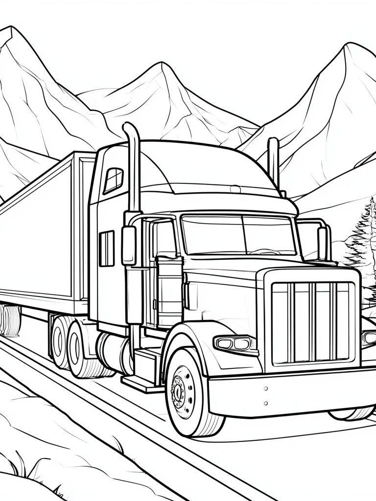 Semi Truck Mountain Line Art Poster. poster — illustration art