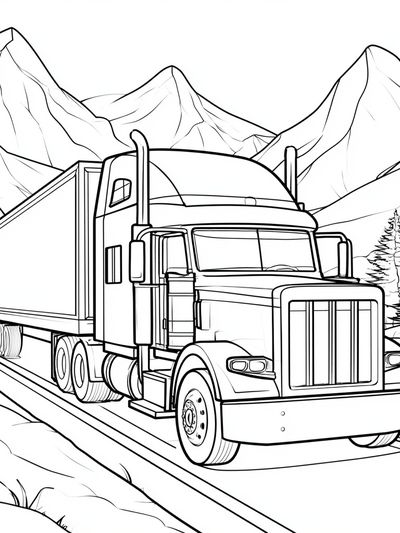 Semi Truck Mountain Line Art Poster. poster