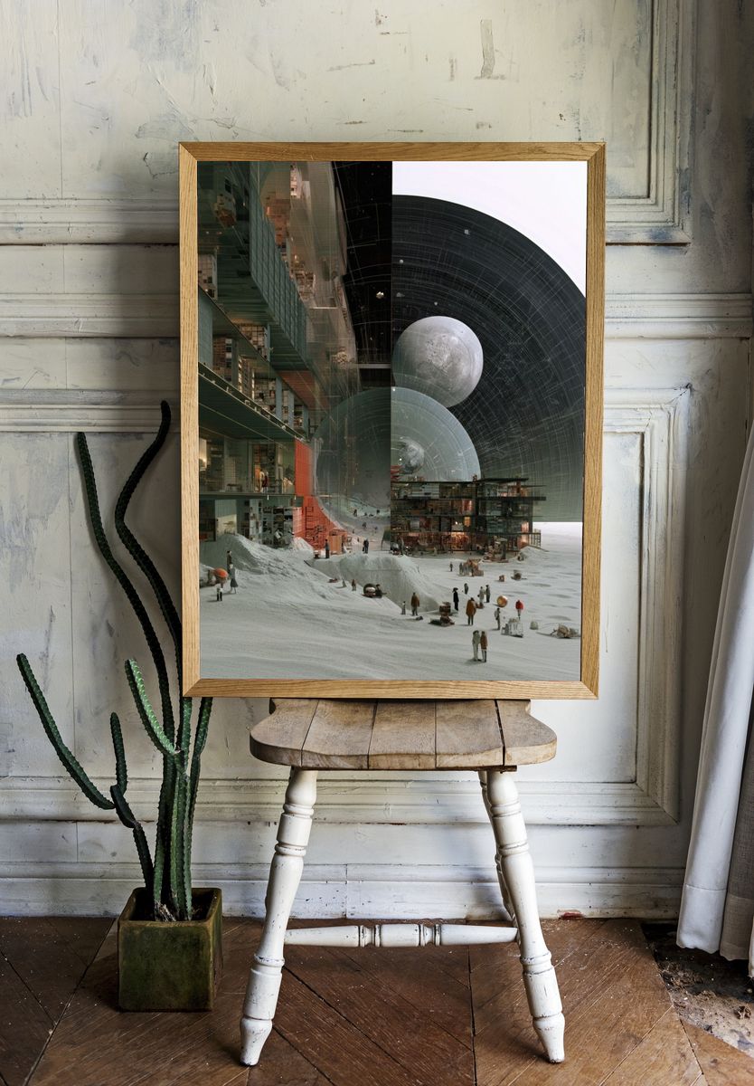 Surreal Lunar Habitat Print. room preview