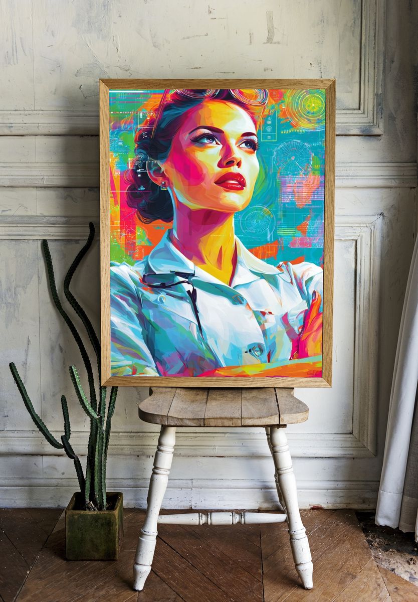 Retro Futurist Woman Illustration Poster. room preview