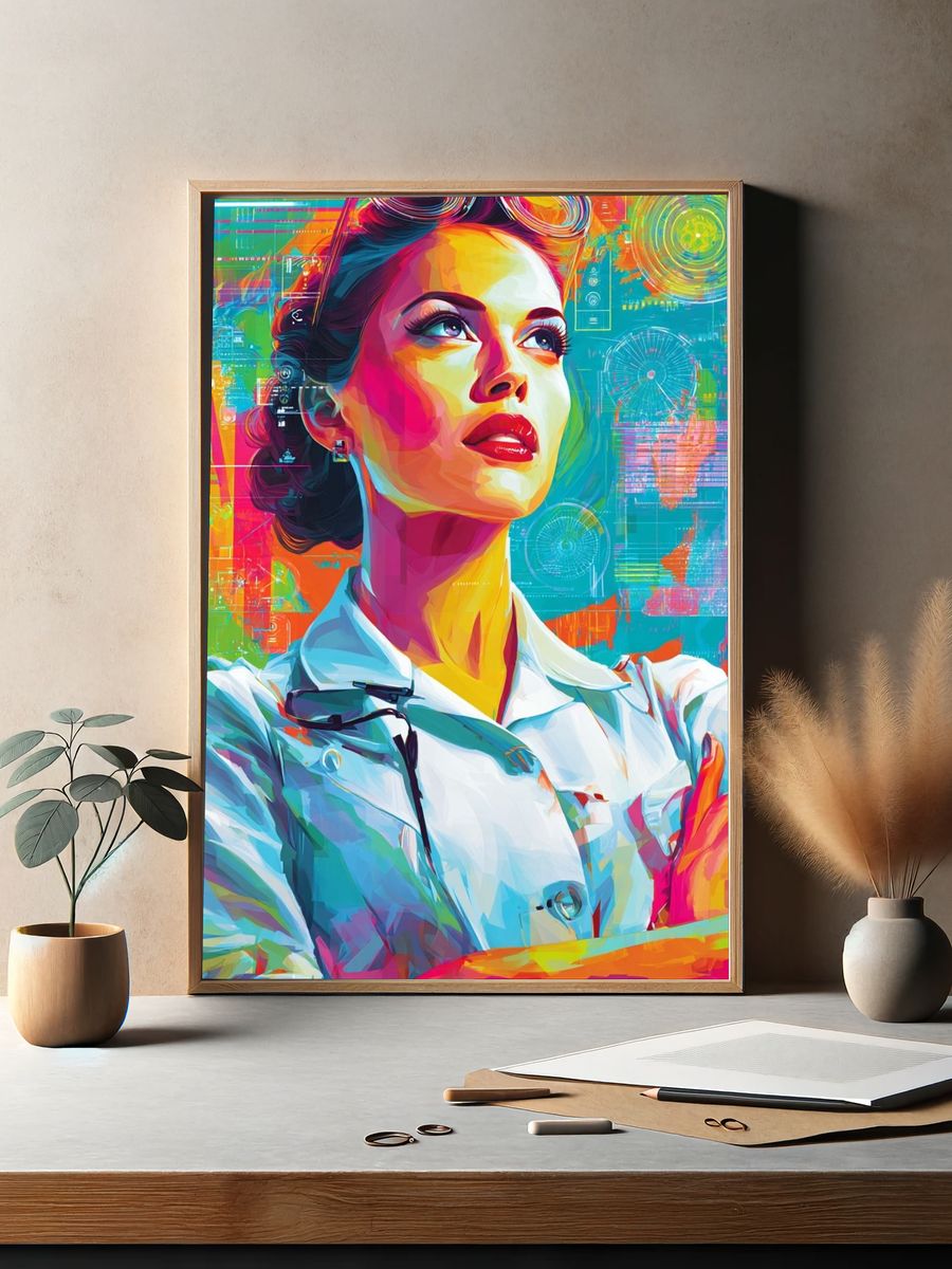 Retro Futurist Woman Illustration Poster. — room view 2