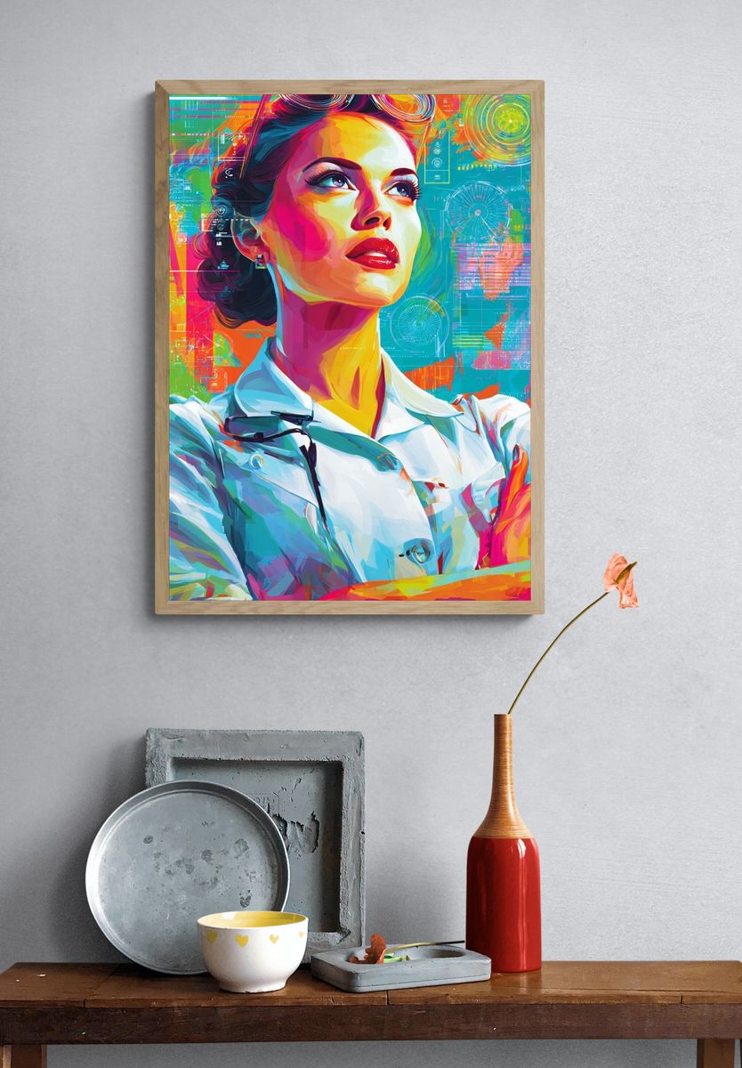 Retro Futurist Woman Illustration Poster. — room view 3