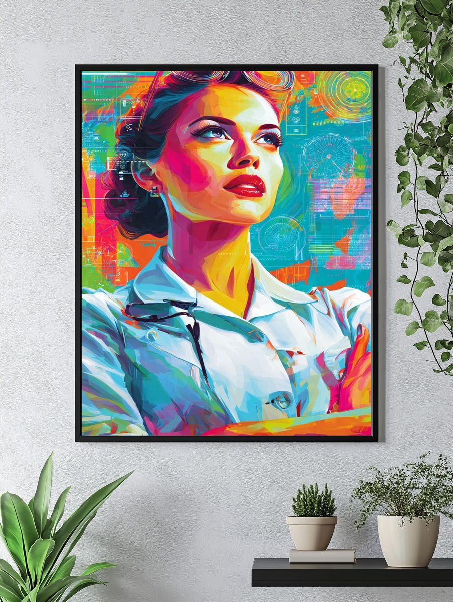 Retro Futurist Woman Illustration Poster. — room view 4