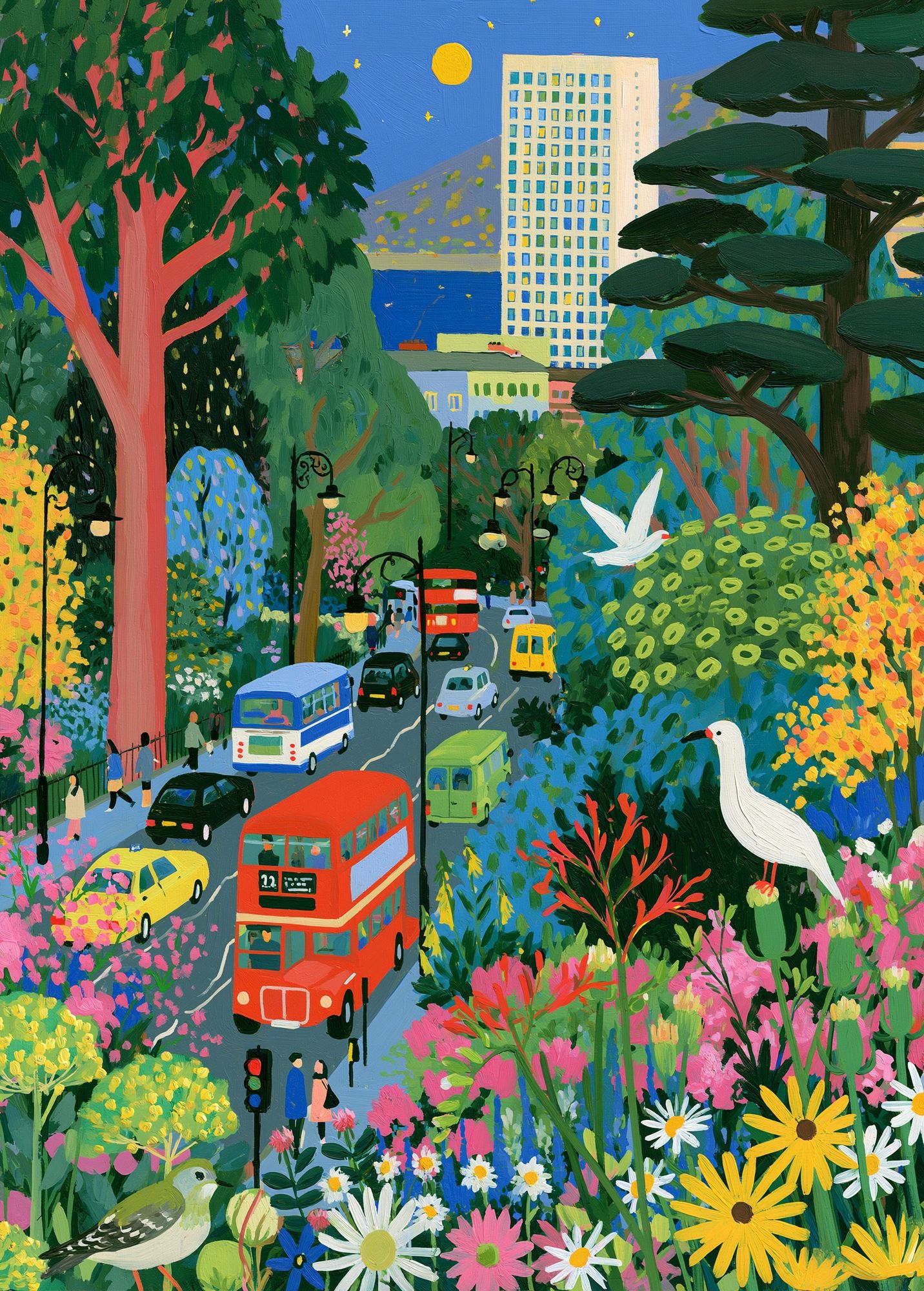 Colorful City Garden Illustration Poster. poster — illustration art