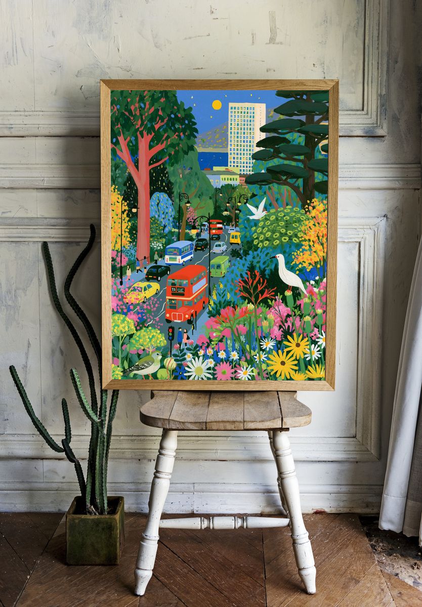 Colorful City Garden Illustration Poster. — room view 1