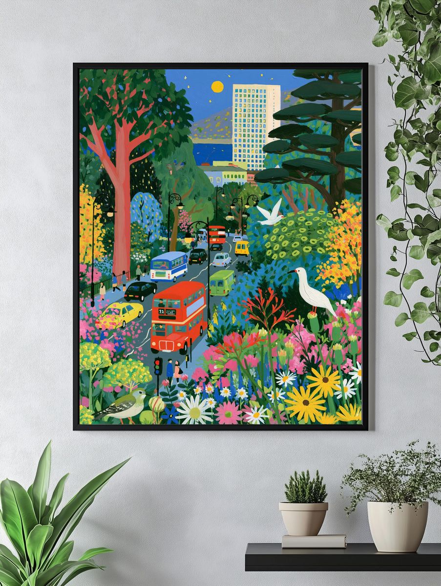 Colorful City Garden Illustration Poster. — room view 4