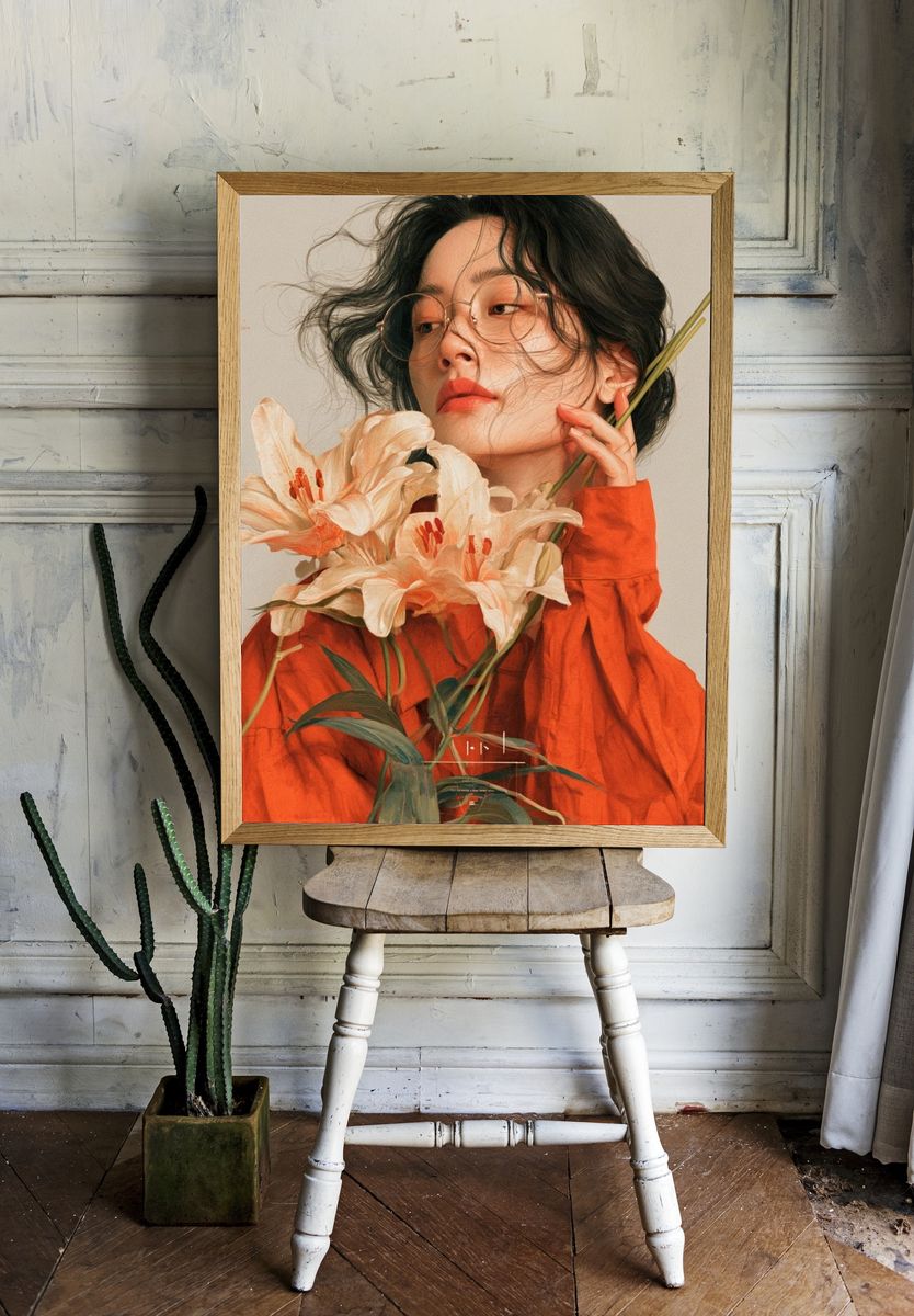 Floral Portrait Illustration Print. room preview