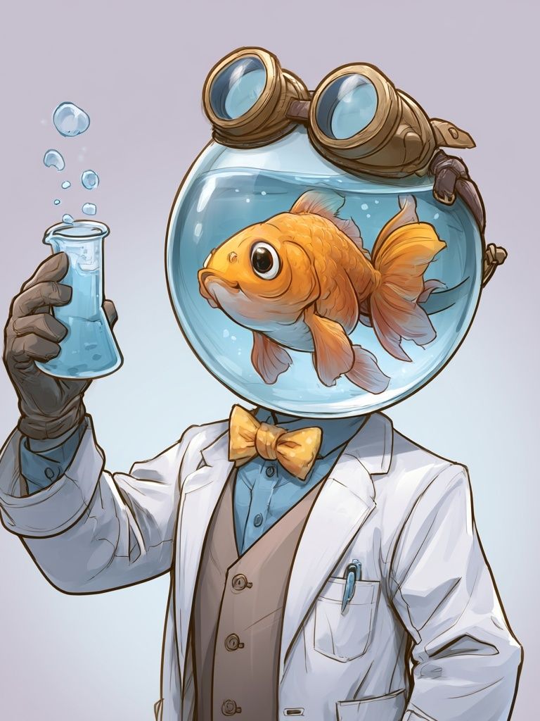 Goldfish Scientist Illustration Poster. poster detail