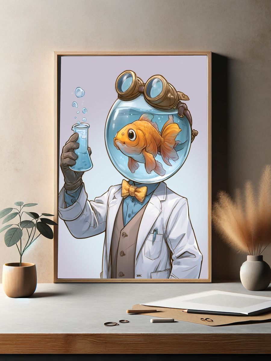 Goldfish Scientist Illustration Poster. — room view 2