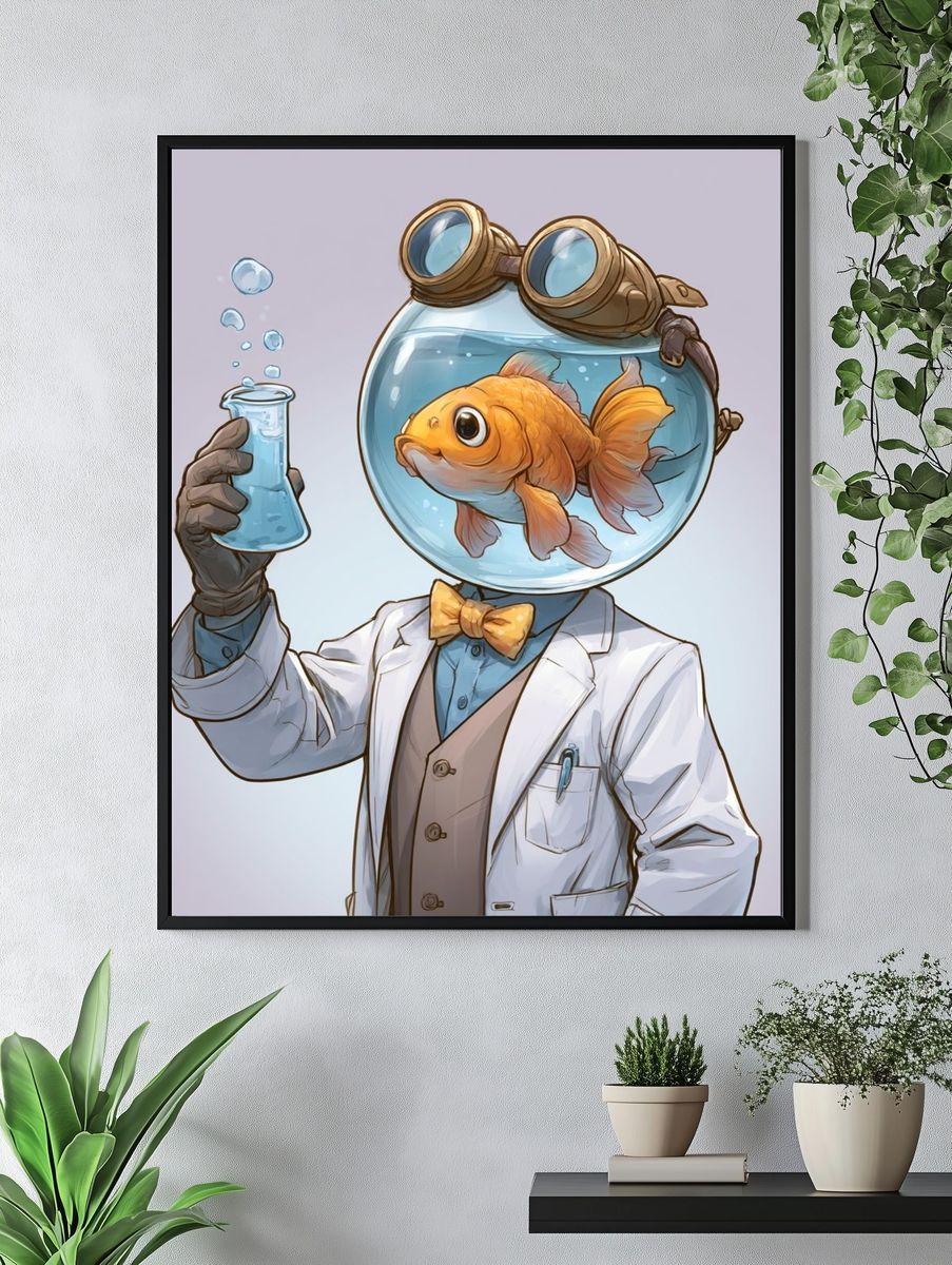 Goldfish Scientist Illustration Poster. — room view 4